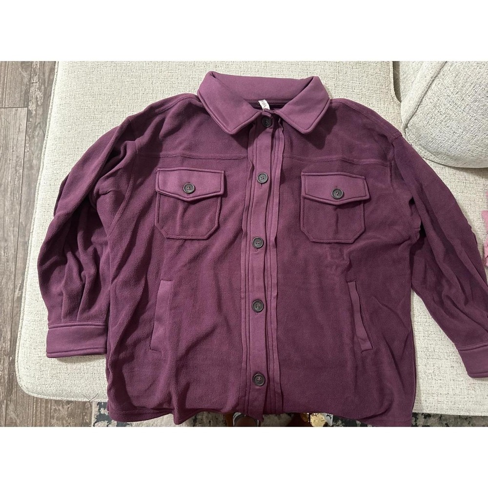 Zara Fleece Shacket Women M Purple‎ Good Elbow Patch Button Up Oversized Jacket